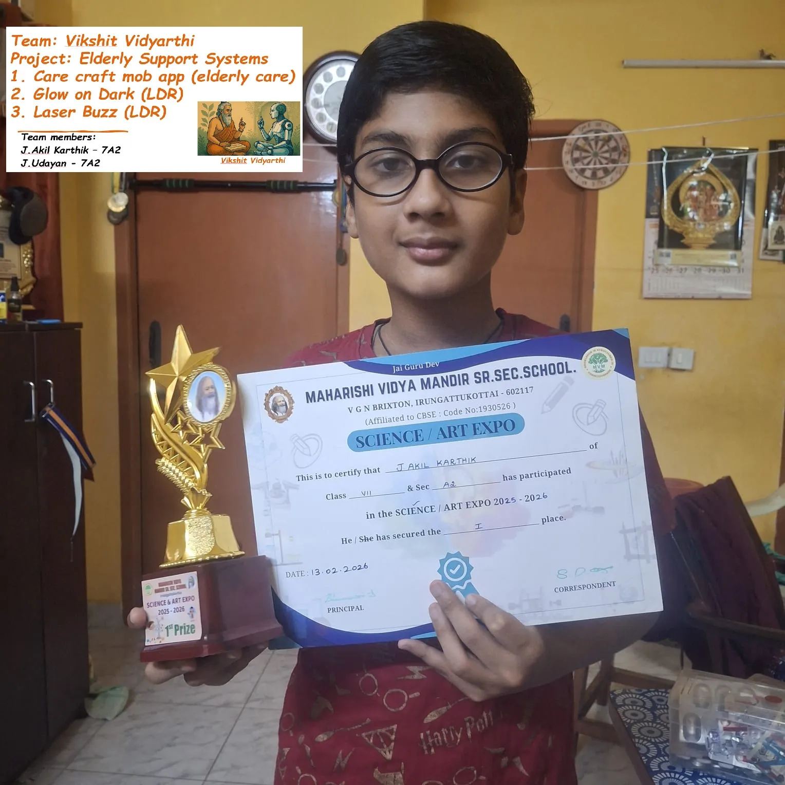 Chitti student Akil with his project